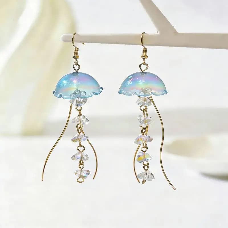 Vibrant Jellyfish Drop Earrings Wavy Tentacle Inlaid Crystal Ocean Animal Jewelry For Women Summer Beach Vacation Holiday Presen