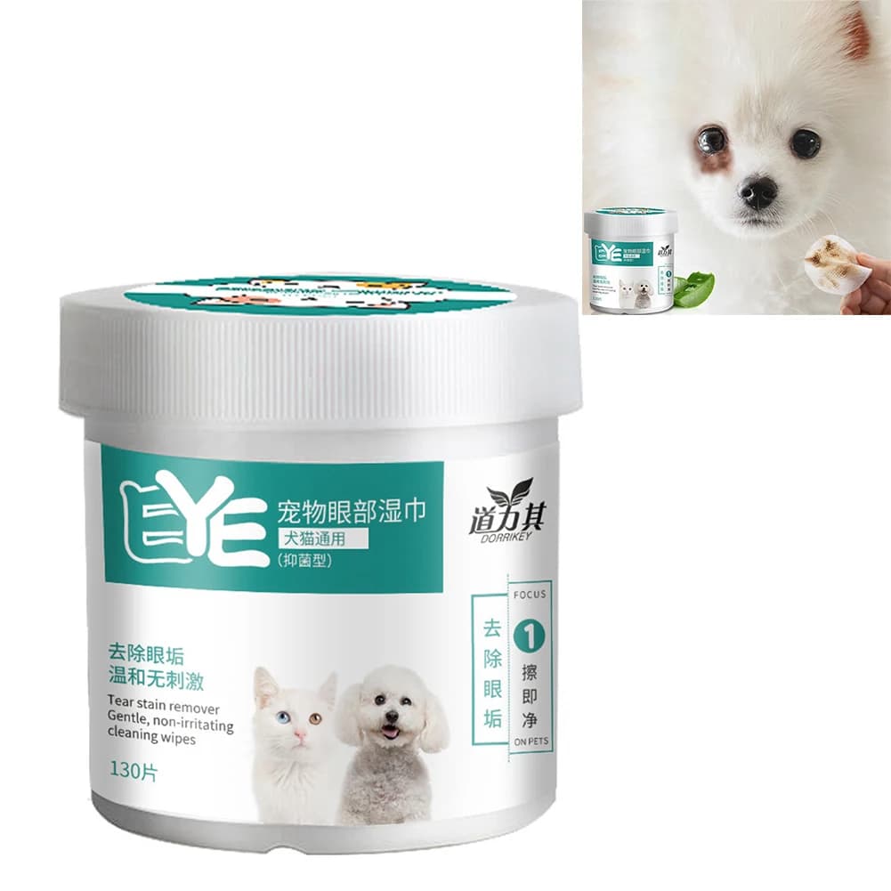 130 Count Dog Eye Wipes cuscinetti per il lavaggio degli occhi detergente per occhi di cane di gatto completamente naturale salviette per animali domestici all'aloe Vera rimuove lo scarico dello sporco per cani gatti