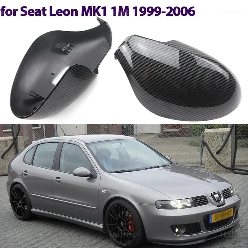 For Seat Leon MK1 1M 1999-2006 Car rearview mirror cover Side wing Protecting frame Covers Trim Carbon Look and Bright Black