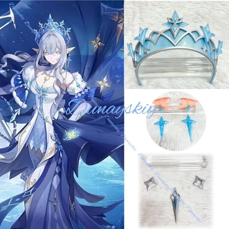 Game Genshin Impact Tsaritsa Anastasia Cosplay Props Headwear Crown and Earrings Made of Transparent Gradient Material