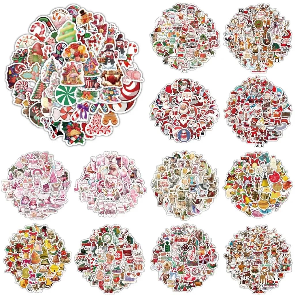 60 pezzi di cartoni animati carini di buon Natale Jingle Bells adesivi graffiti per decalcomanie per astucci per conti a mano per biciclette