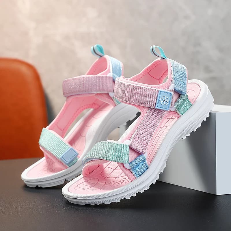 Sandali per bambine con chiusura in velcro e stampa floreale, suola morbida, comodi, antiscivolo, leggeri, sandali piatti per bambini piccoli