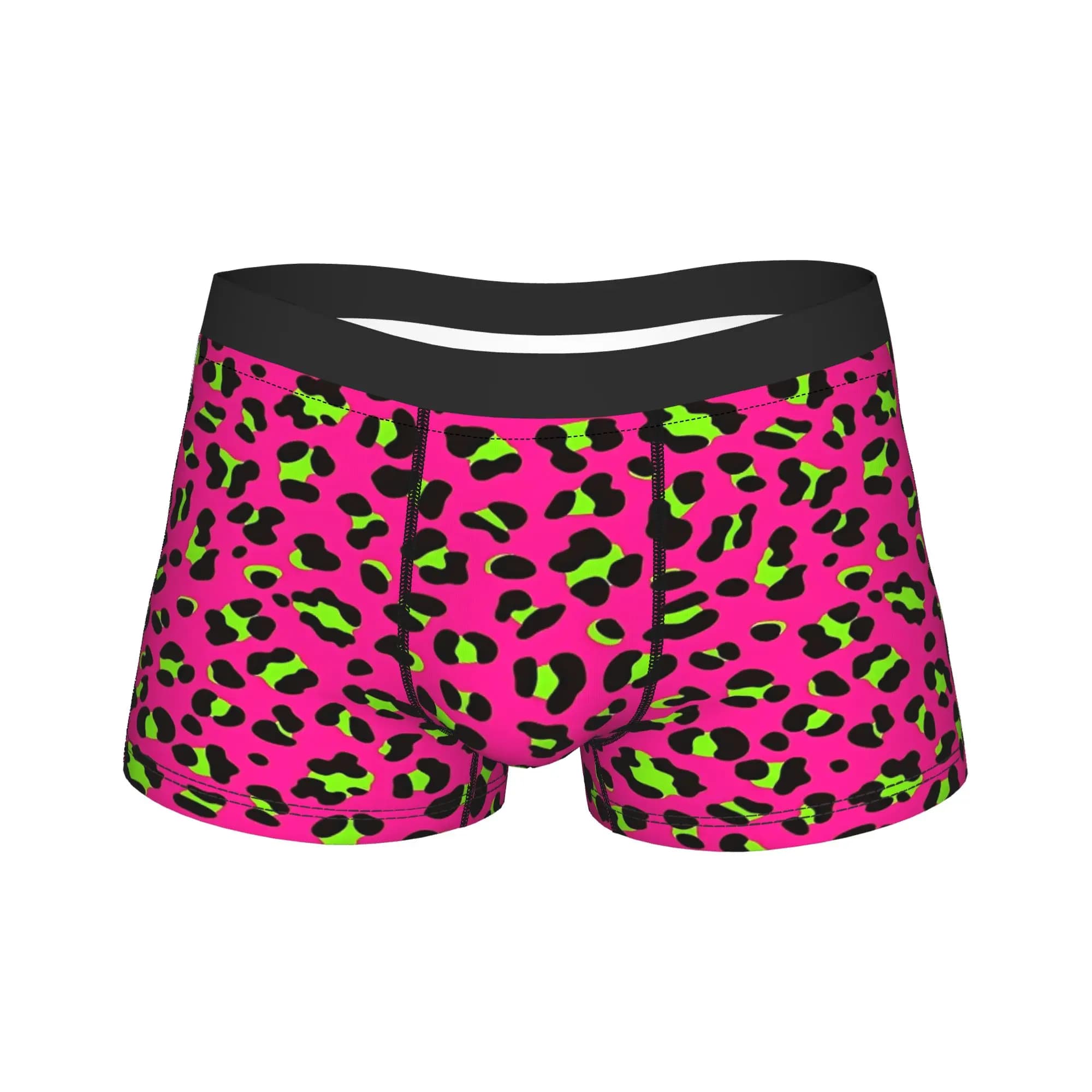 Psichedelico anni '80 Neon Rosa Fucsia e Verde lime Leopardo Biancheria intima Stampa Tronco Uomo Mutandine Pantaloncini traspiranti Slip Regalo