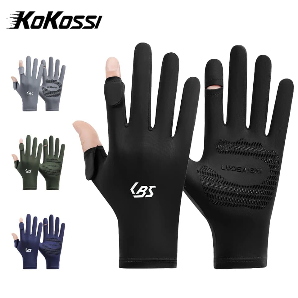 Guanti da ciclismo KoKossi estivi con protezione UV, guanti a due dita senza polgari, in seta ghiacciata, antiscivolo, traspiranti, con touchscreen.