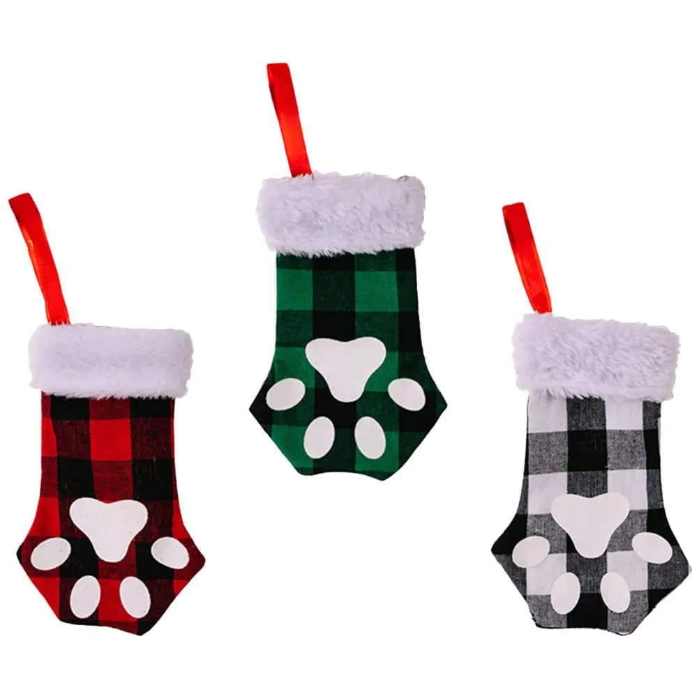 Set di 3 Calze di Natale Decorative da Appendere, Sacchetti Regalo con Adorabile Design a Zampa di Gatto, Decorazioni per Feste Natalizie e Albero di Natale