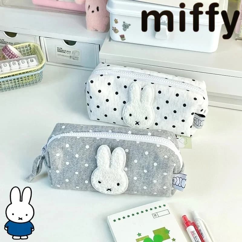 Astuccio portapenne Miffy con motivo creativo a forma di coniglio, semplice, di grande capacità, portatile, resistente allo sporco e lavabile.