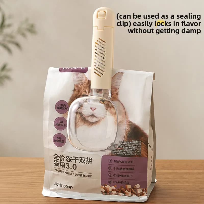 3-in-1 Pet Food Scoop Measuring Cup, Bag Sealing Clip Spoon for Cats Dogs, Portion Control Tool