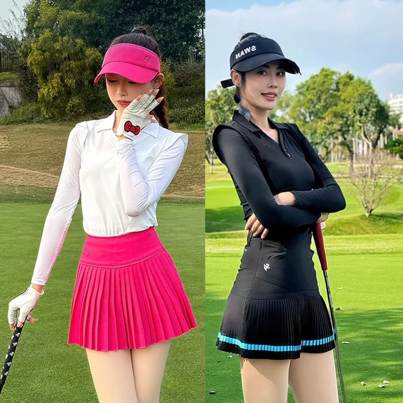 SG Corea Donna Abbigliamento da golf Scollo a V Protezione solare T-shirt da golf Seta ghiacciata Raffreddamento per il tempo libero Top Donna Fly Sleeve Sport Camicie da tennis
