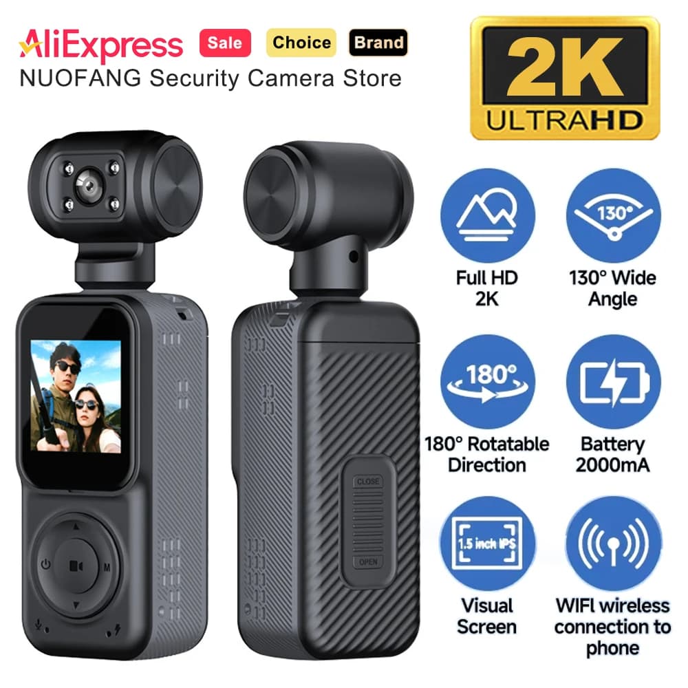 4K Double Lenten Action Camera 180° ° WiFi Sports Camera with Rotating lens, Anti-Shake, Night Vision, Portable and Compact for Helmet