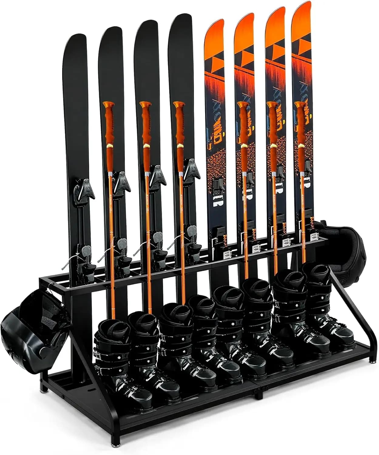 Portasci Autoportante, Design Inclinato per 8 Sci, 4 Boots, 2 Helmets, No Recession Risk, Capacity Up to 240LB