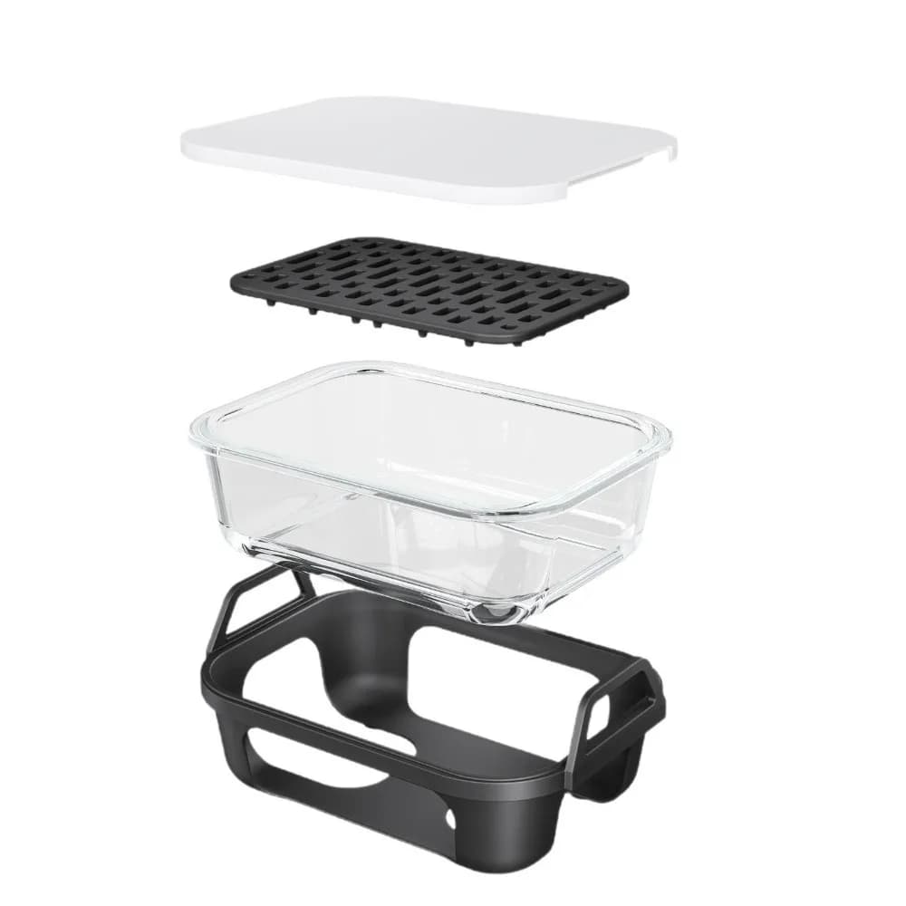 Silicone Handle Air Fryer Glass Baking Pan Heat Resistant Removable Large Capacity Baking Dish Dustproof Baking Pan Rice Storage