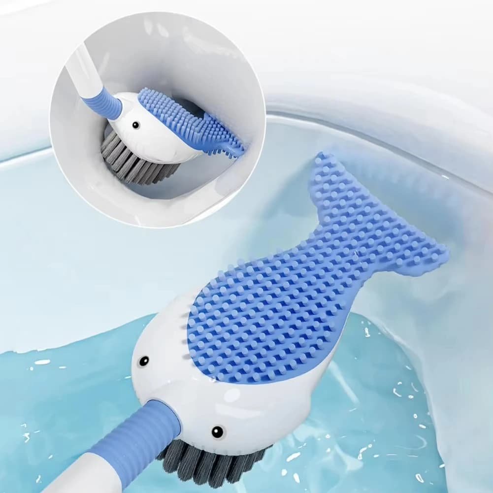 Spazzola WC a Forma di Balena con Testa in Silicone, Pulizia a 360 Gradi, Design con Foro per Appendere, Montaggio a Parete