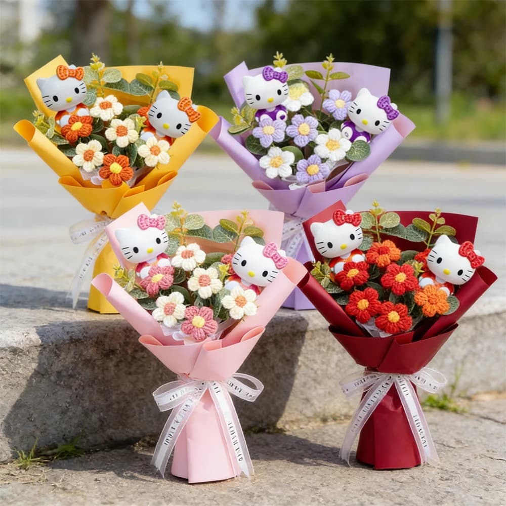 Sanrio holds a realistic bouquet of daisies by Hello Kitty. Gift for Mother's Day Hello Kitty, Gift for Teachers' Day, Gift for Valentine's Day H