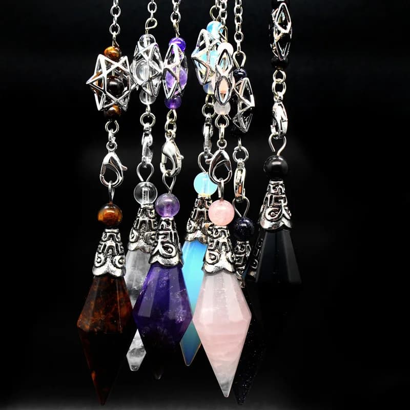 Pendolo a punta di cristallo curativo per la divinazione ciondolo in pietra sfaccettata con stella Merkaba e gioielli Reiki Dreamcatcher