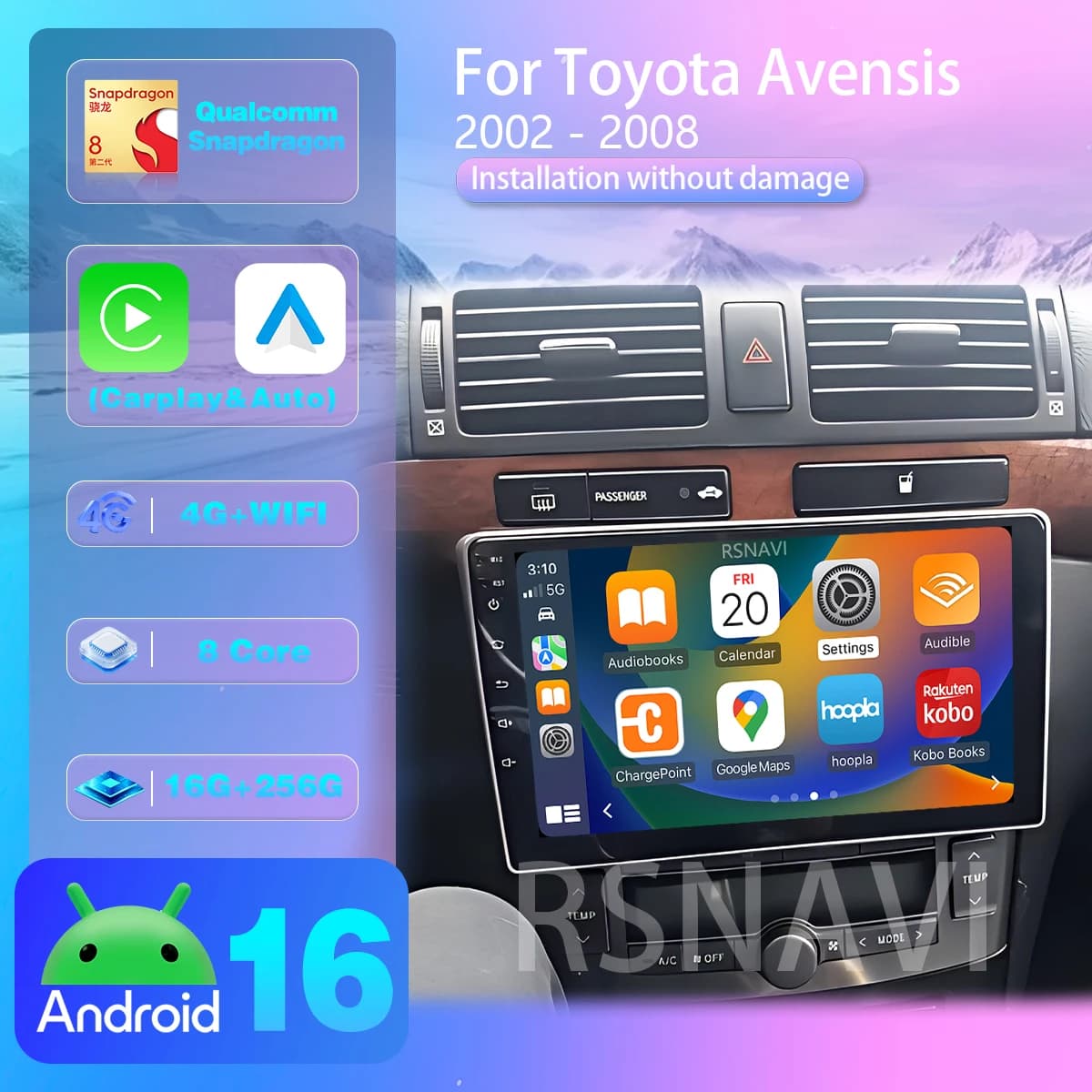 Android 16 per Toyota Avensis T250 2 II 2003 - 2009 Carplay Auto Schermo QLED Autoradio BT Lettore Multimediale Telecamera 360 WIFI+4G