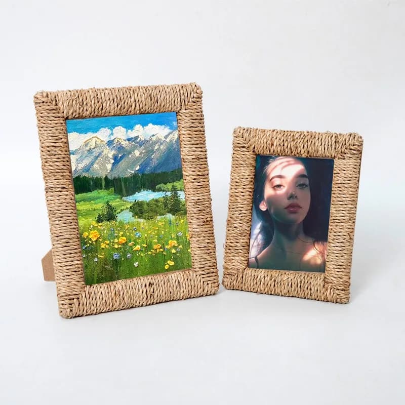 Boho Picture Frame, Natural Boho Rattan Photo Frame with Paper Rope for Wall and Tabletop Display Gift for Mom Grandma Friends
