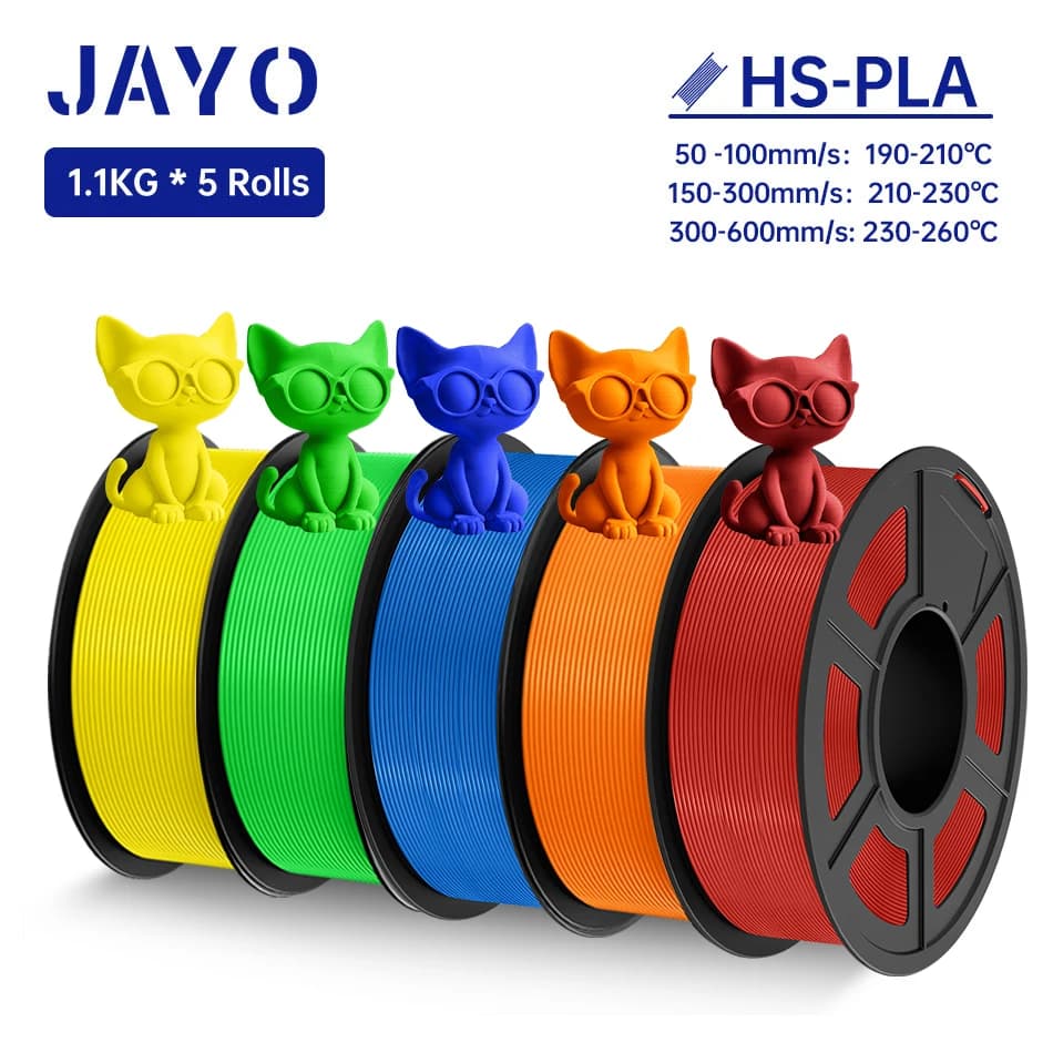 JAYO PLA Filament for 3D printer PLA high speed 1.75 mm 5 well wrapped 3D printing rolls for FDM 1,1 kg/roll