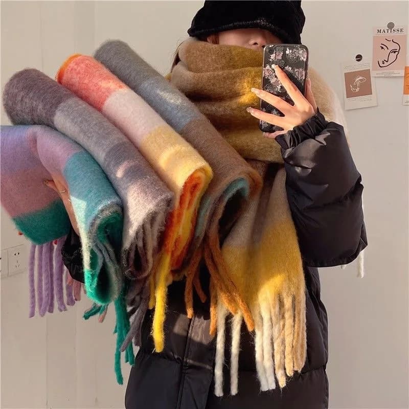 2025 Inverno Spessore Sciarpa Calda Donna Scialle di Cachemire e Impacchi Pashmina Fazzoletto da Collo Bufanda Femminile Arcobaleno Tessel Echarpe Nuovo 2049