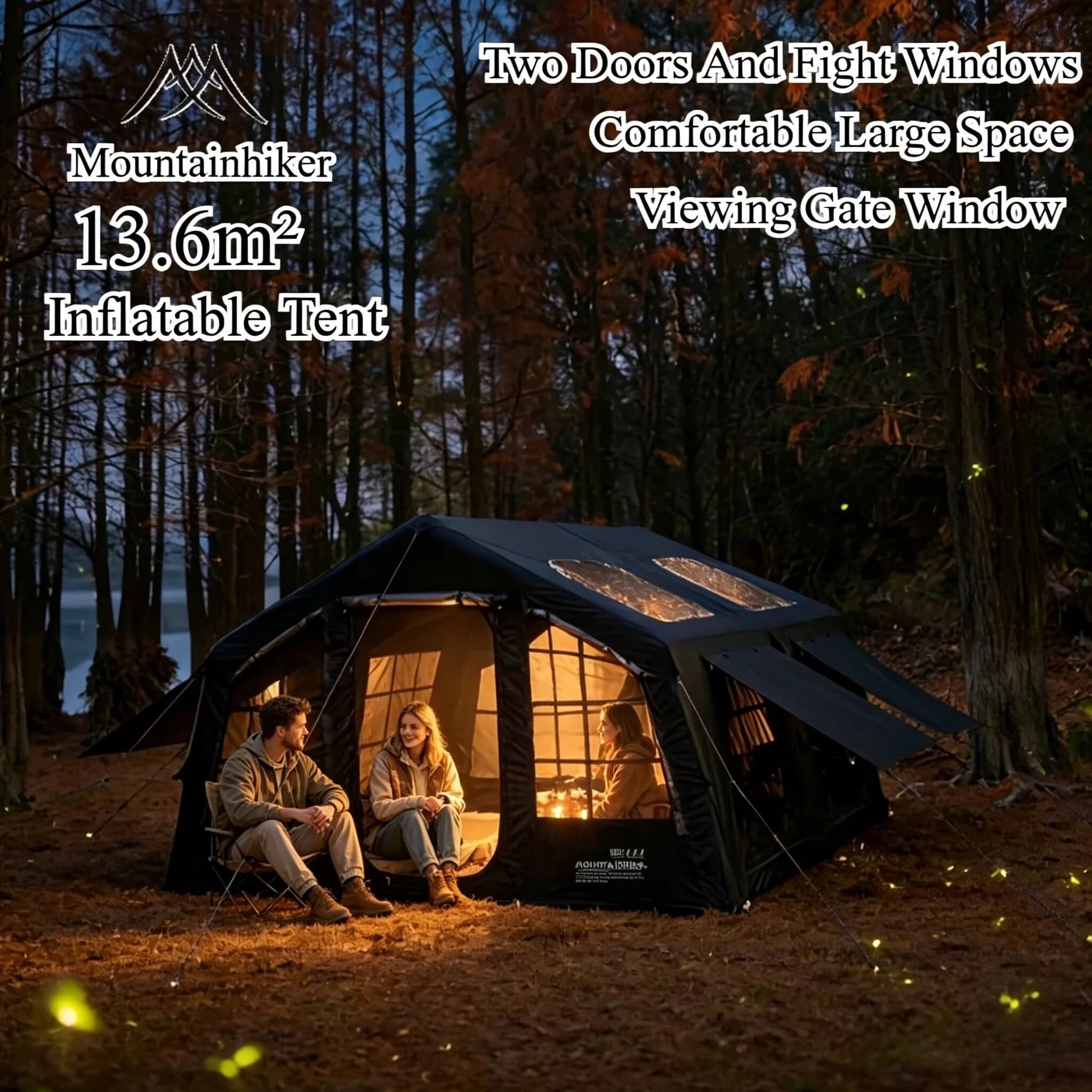 Mountainhiker 13.6㎡ Large Inflatable Tent 8/10 Person Outdoor Camping Waterproof Anti-UV Family Awning Beach Fishing Park Tent