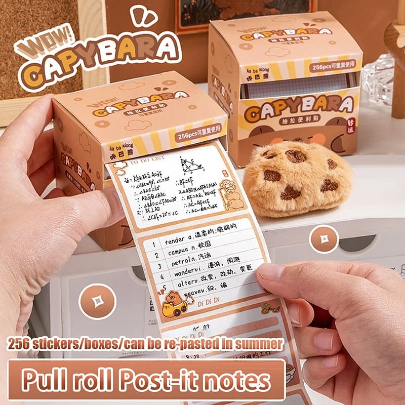256 fogli Kawaii Kapibala Sticky Notes blocco Note strappabile creativo estraibile multifunzionale nota adesiva regali per studenti fissi