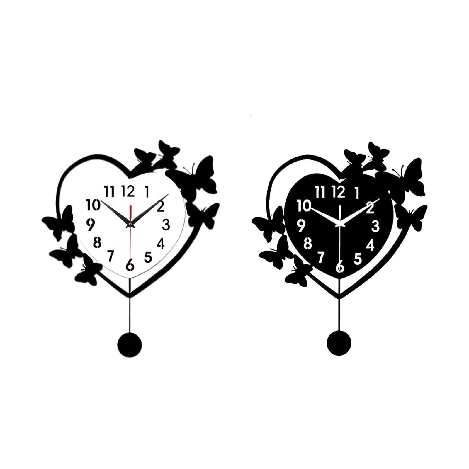 Large Modern Acrylic Wall Clock with Heart and Butterfly, Silent and Elegant, Living Room Decoration, Bedroom, Office
