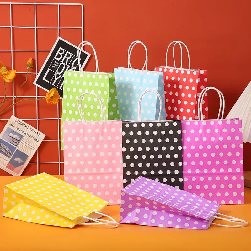 30pcs Vintage Dot Kraft Paper Gift Bag Wedding New Year Christams Children's Day Birthday Festive Party Packing Paper Hand Bag