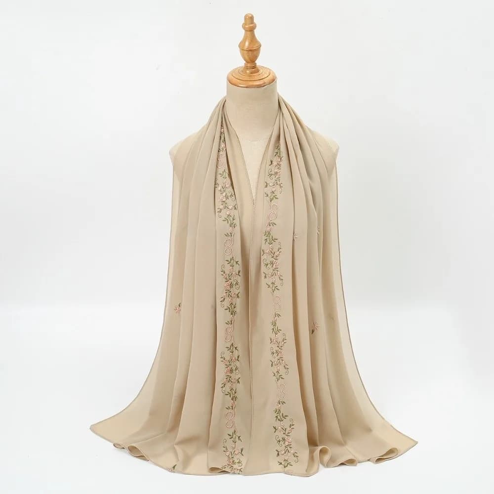 Hijab Great Cotton Sottile and Long Scarf with Floral Pattern, Solar Protection, Solid Color, Fashion Clothing Accessories