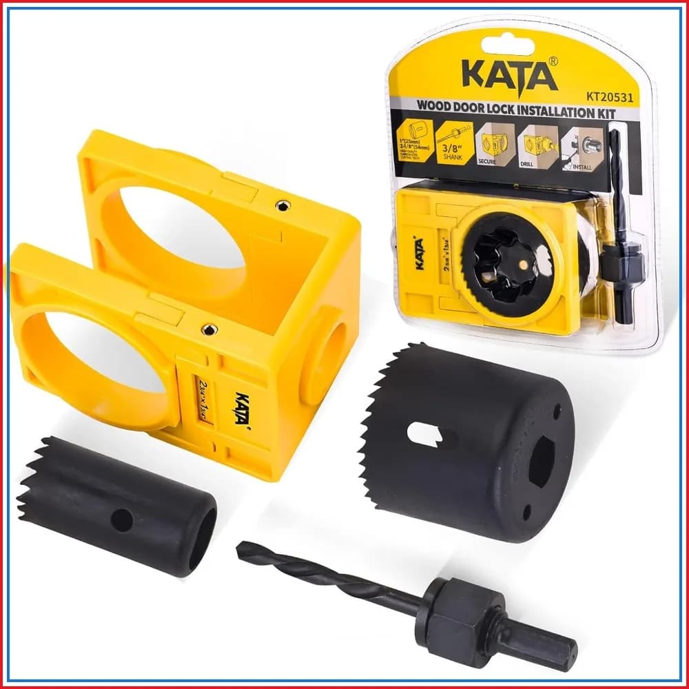 Door Lock Installation Kit 1-3/8" - 1-3/4" with Guide Template & Hole Saw, Carbon Steel