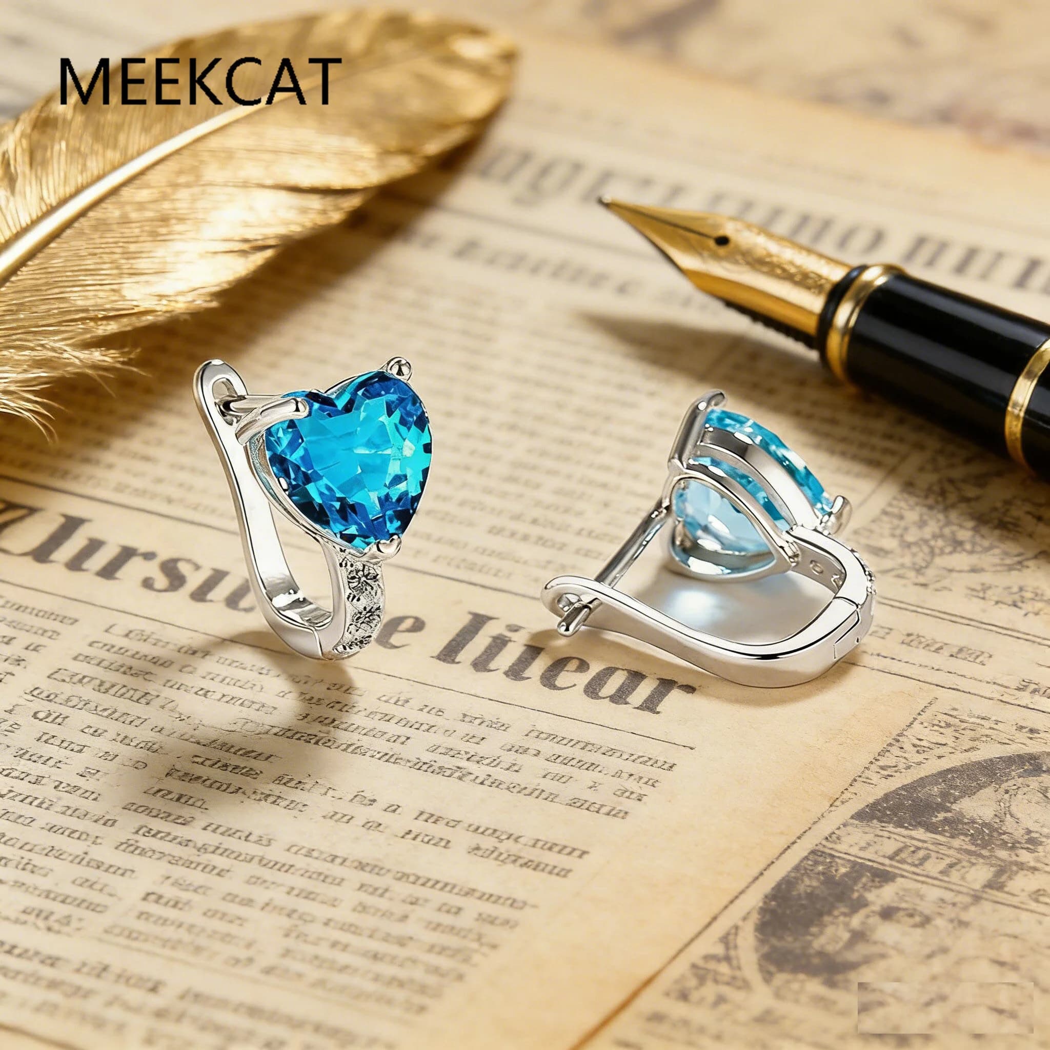 Orecchini a Cerchio in Argento Sterling 925 con Topazio Blu Naturale a Forma di Cuore per Donne, Gioielli con Gemme alla Moda