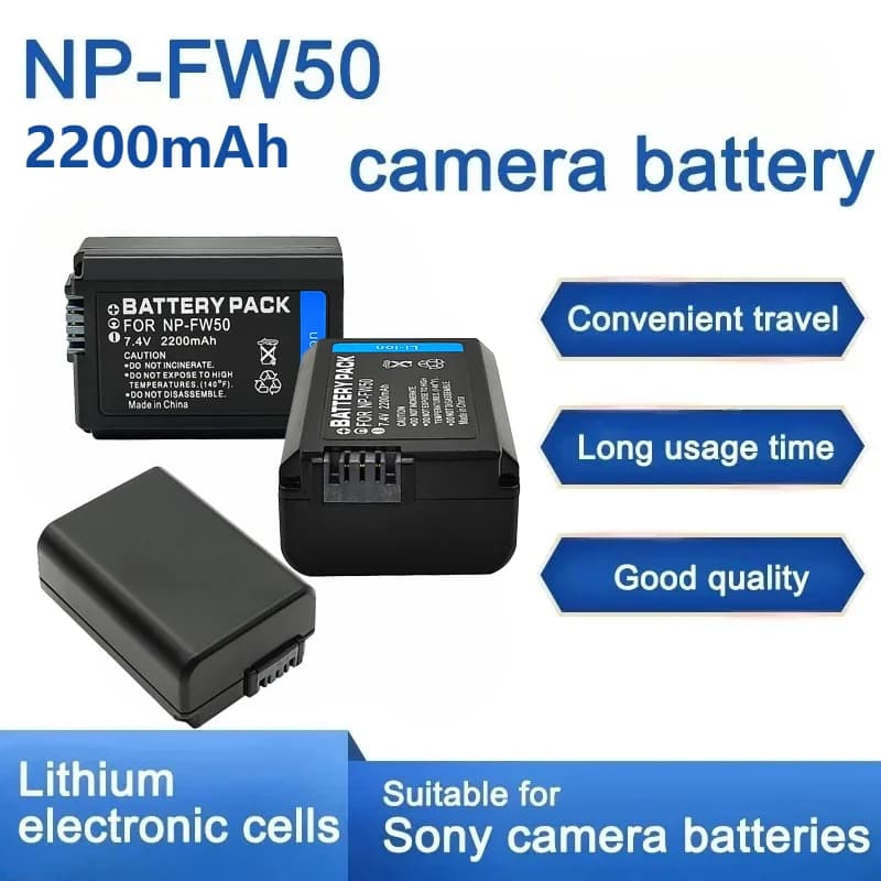 Batteria NP-FW50 2200mAh 7.4V NP FW50 + caricatore doppio USB LED per batteria fotocamera Sony A6400 A6000 A6300 A7M2 R2 ZVE10