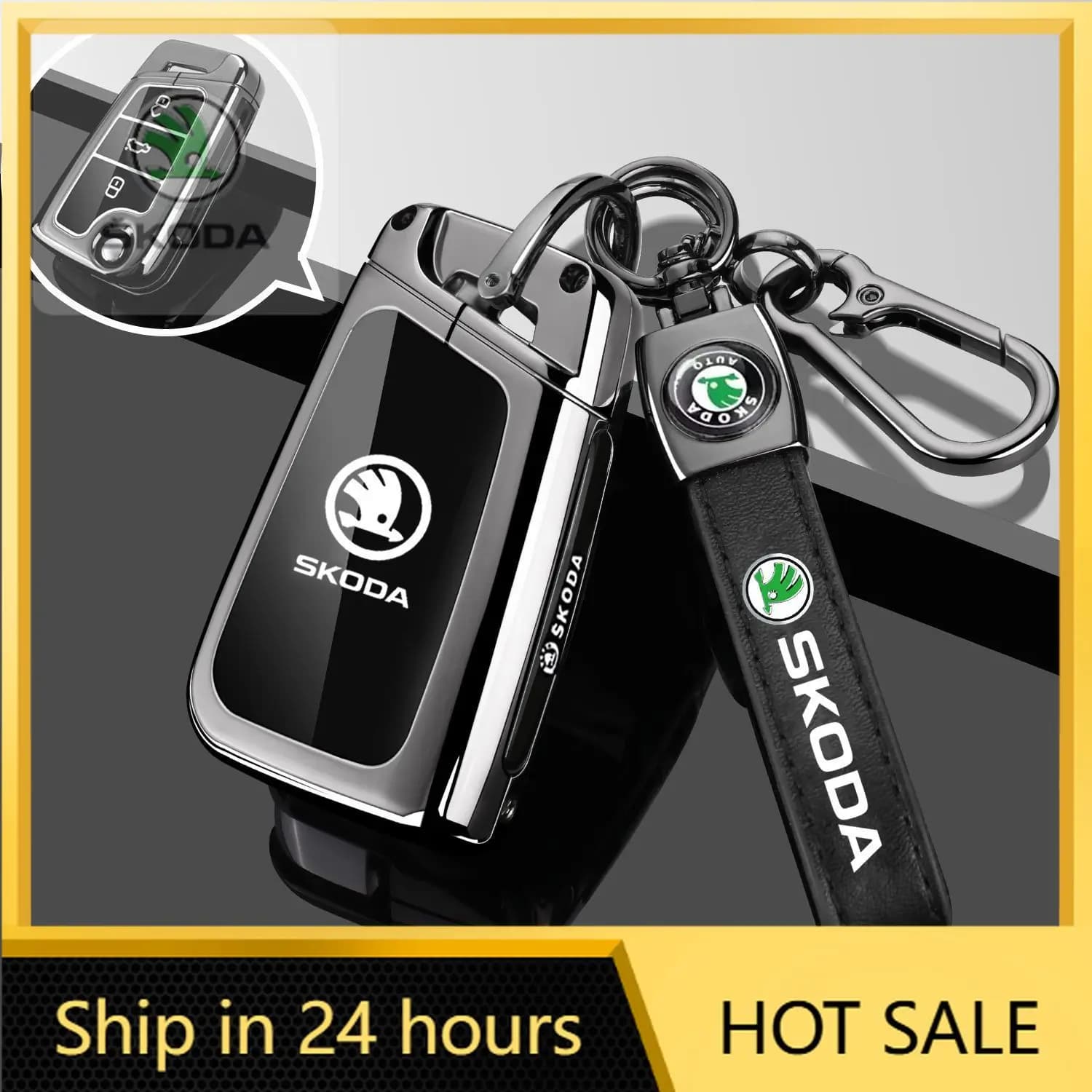 For Skoda Octavia Kodiaq Karoq Protector Key chain Accessories Zinc Alloy Leather Car Remote Key Case Fob Cover Holder Shell