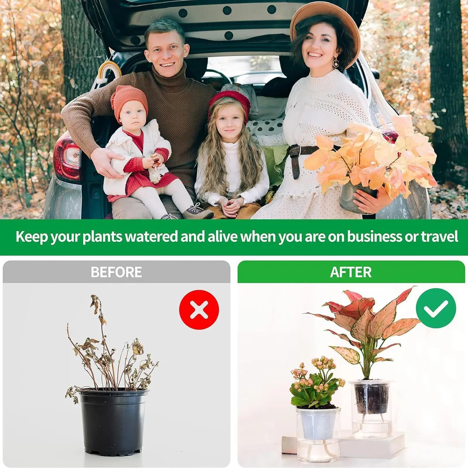 2-piece automatic irrigation system for plants, capillary irrigation system for flower and flower pots