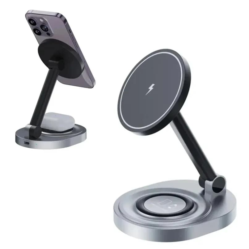 Caricatore Wireless Magnetico 2 in 1 con Supporto per iPhone 17 16 15 14 13 12 Pro Max, Apple Watch e Airpods - Stazione di Ricarica Rapida