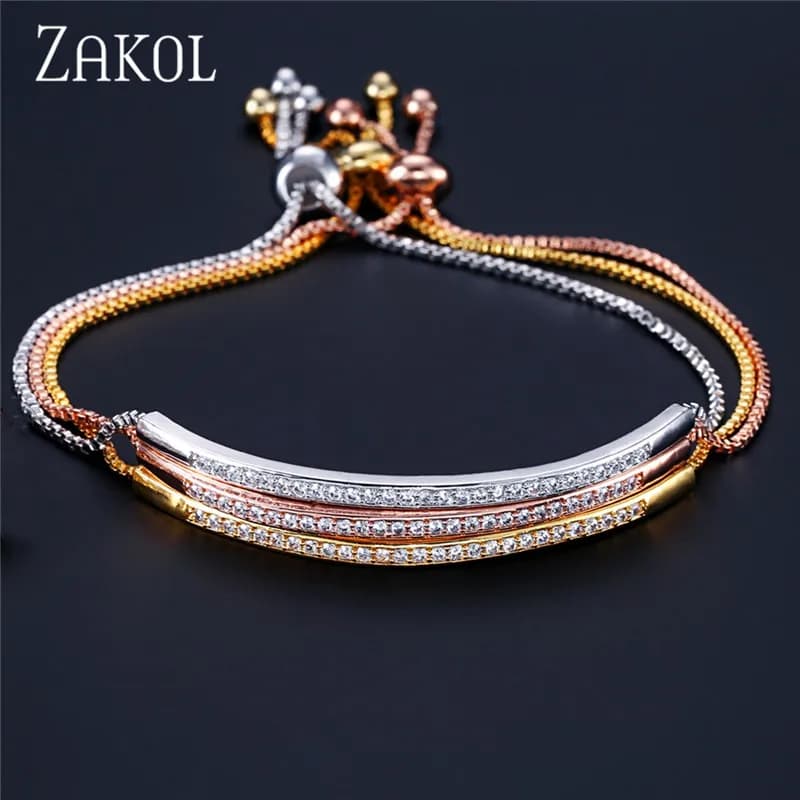 ZAKOL Bracciale e braccialetti da donna Captivate Bar Slider Brilliant CZ Gioielli color oro rosa Pulseira Feminia BP