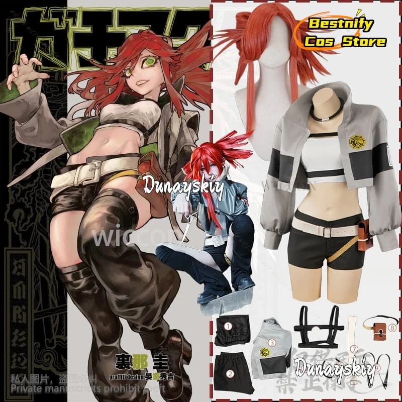 Nuovo Anime GACHIAKUTA Cosplay Riyo Costume Punk Alla Moda Giacca Corta Pantaloncini Y2K Uniforme Jirai Kei Ragazze Parrucche Borsa ssi