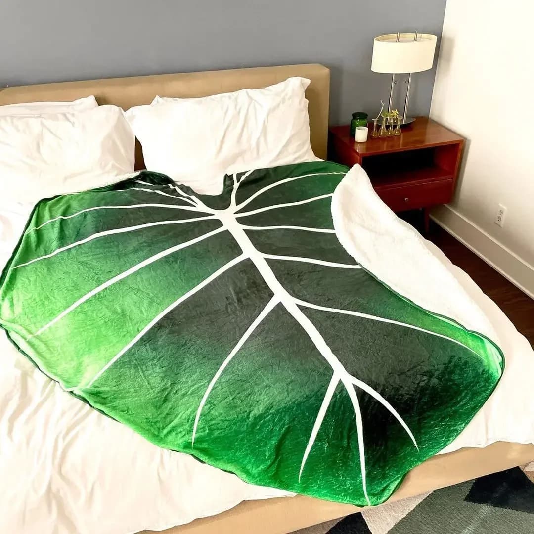 Coperta in pile con stampa di foglie giganti verdi Philodendron Gloriosum, morbida e accogliente, per letto, divano, arredamento casa