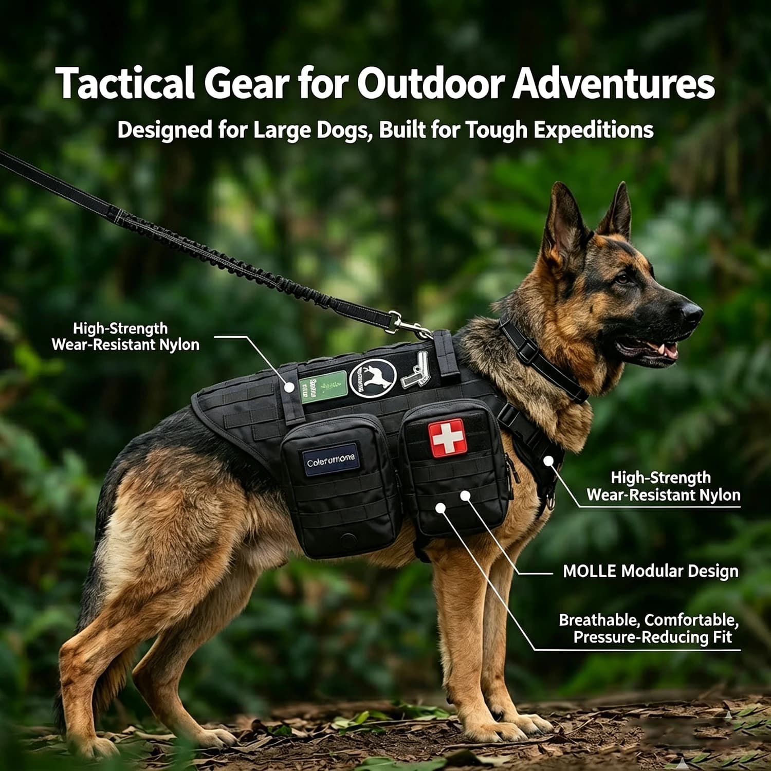Dog Tactical Backpack Outing Escape-Proof Comfortable Breathable Adjustable Washable Dog Harness Pet Supplies