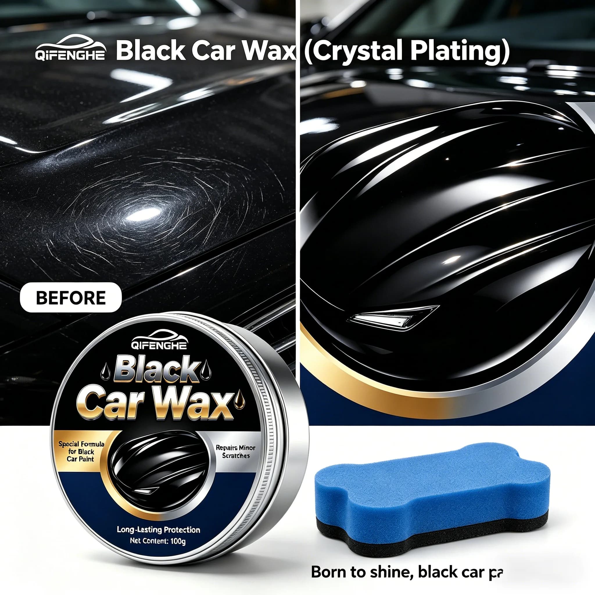 Cera Nera per Auto 100g, Formula Speciale per Migliorare la Lucentezza Profonda, Ripristina la Brillantezza a Specchio per Vernice Nera Sbiadita