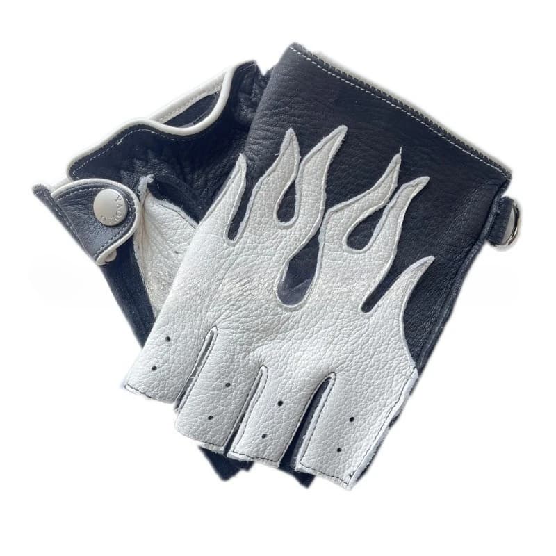 Deerskin Flame Motorcycle Riding Gloves Spring Summer Leather Men's Half-finger Gloves