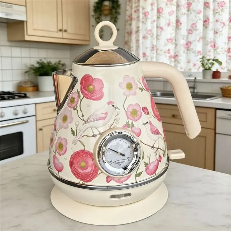 AB43-Retro Electr Kettle 1.7L With Temperature Display Automatic Power Off Boiling Water Auto Function EU Plug Teapot Kitchen