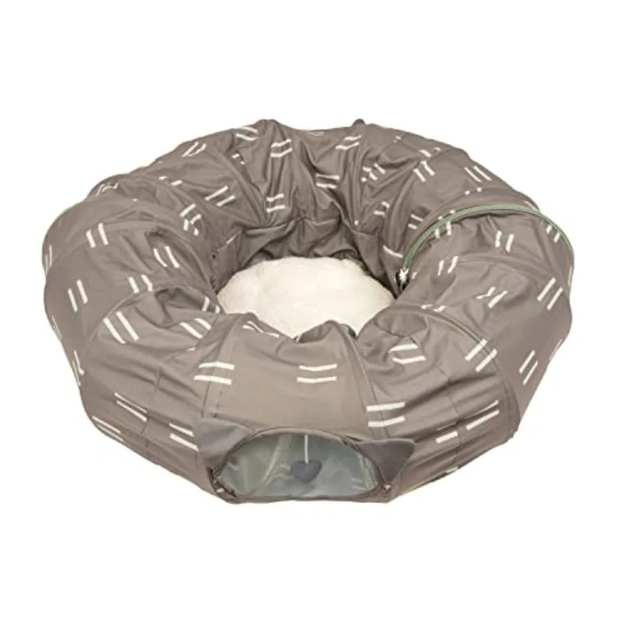 Grande Tunnel per Gatti 2-in-1 con Design a Zip, Letto Pop-Up per Interni, Tunnel Gioco in Peluche con Giocattoli Sospesi, Pieghevole