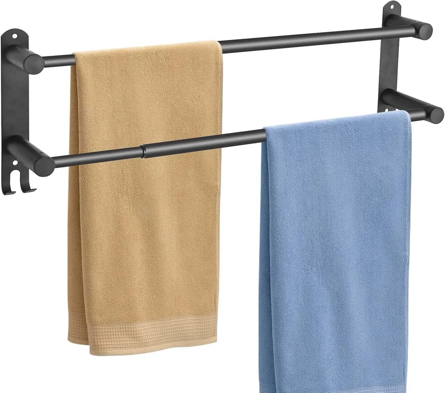 Portasciugamani doppio regolabile, supporto in acciaio inossidabile nero opaco per bagno e cucina, 16-28 pollici