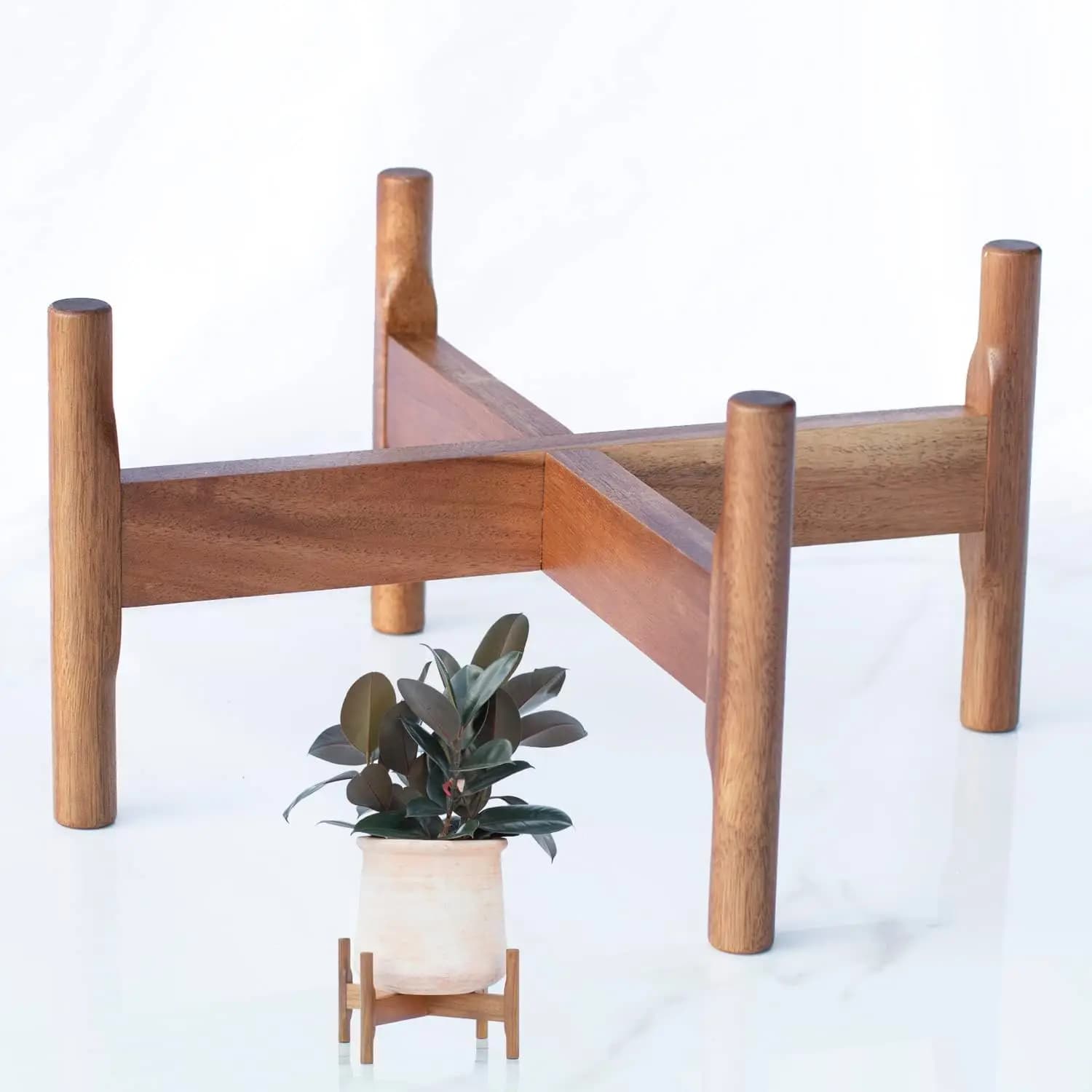 Support for Acacia Wood Plants for 8-14 Inch Vases, Modern Vase Holder for Interior and Exterior in Mid-Century Style