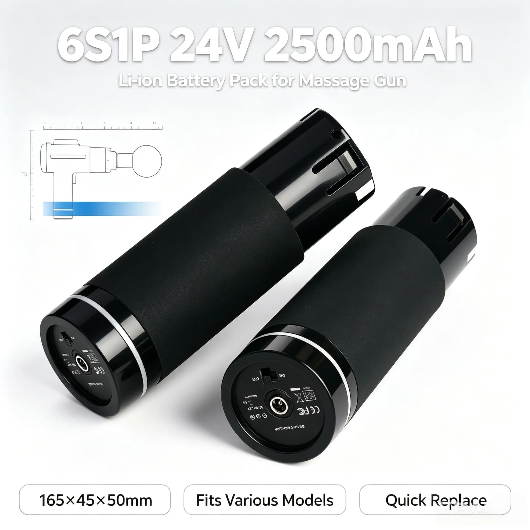 24V 2500mAh 6S1P 18650 Li-ion Battery Pack for Massage Gun Fascia Gun, Rechargeable Replacement for Deep Tissue Massager