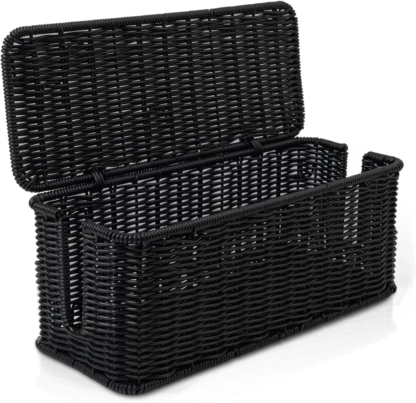 Scatola porta cavi in rattan fatta a mano con 2 fessure aperte, organizer per prese multiple, router e hub USB, 33 cm x 13 cm x 13 cm, nero