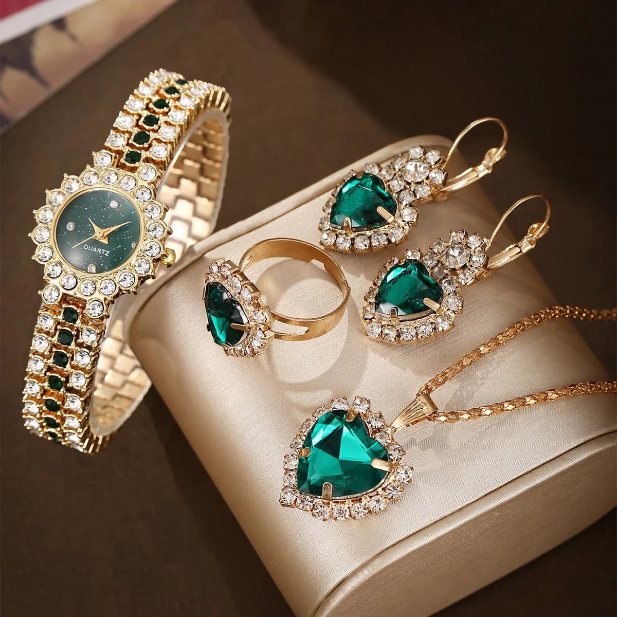 1/4 pezzi set orologio al quarzo di lusso da donna anello collana orecchino strass orologio da polso moda casual orologi da polso da donna senza scatola