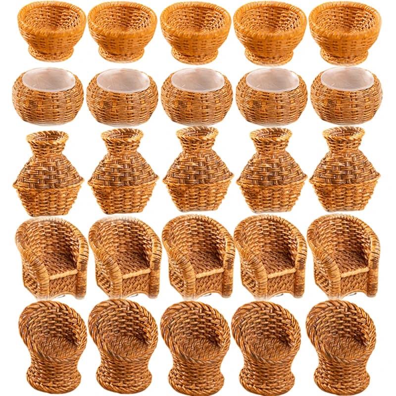 5 pz/set casa delle bambole simulazione in miniatura cestino di pesce cestino sedia tavolo modello di mobili per accessori casa delle bambole decorazione giocattolo