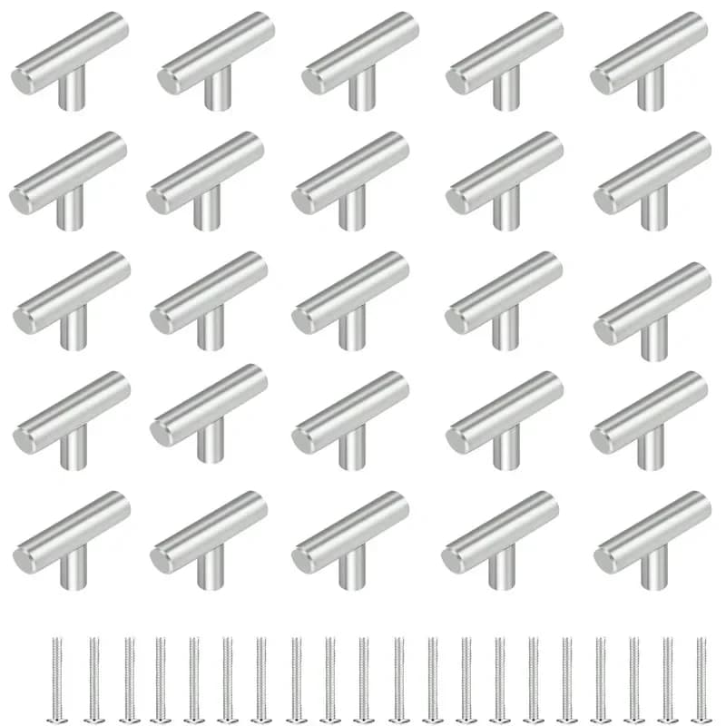 20 Pack Cabinet Knobs Matte Stainless Steel Kitchen Drawer Pulls Single Hole T-Shaped Handles 2 Inch Overall Length