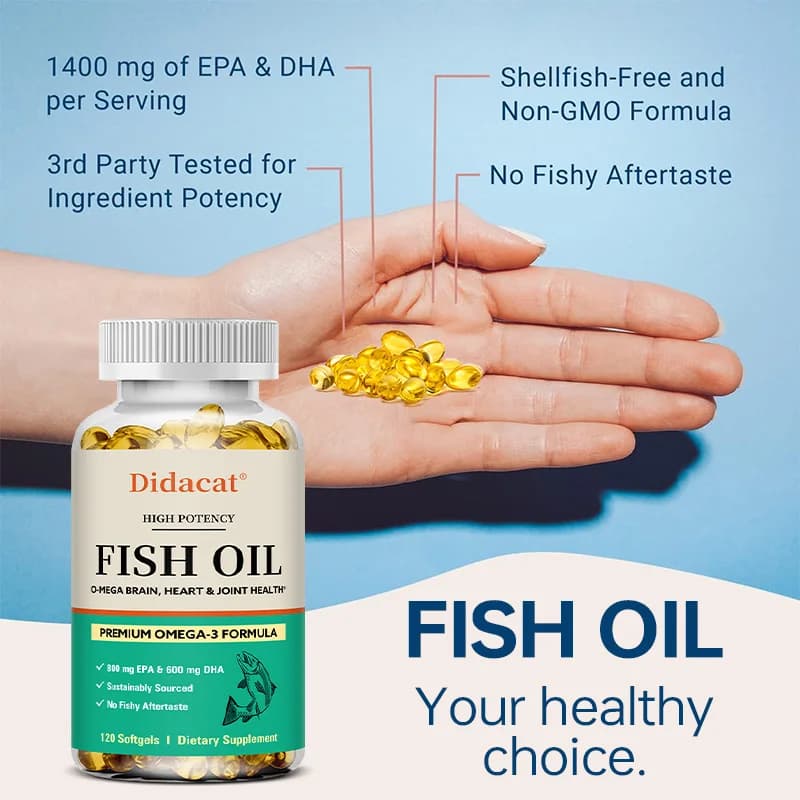 Softgles di olio di pesce Premium Omega 3, con integratore di olio di pesce da 800 Mg EPA e 600 Mg, supporto per la salute del cervello, delle articolazioni e della pelle, NON-GMO