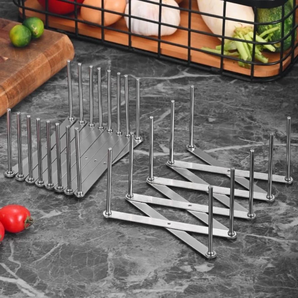 Stainless Steel Dish Rack Organizer Retractable with Drainage Dish Holder Shelf Reusable Foldable Dish Stand Kitchen